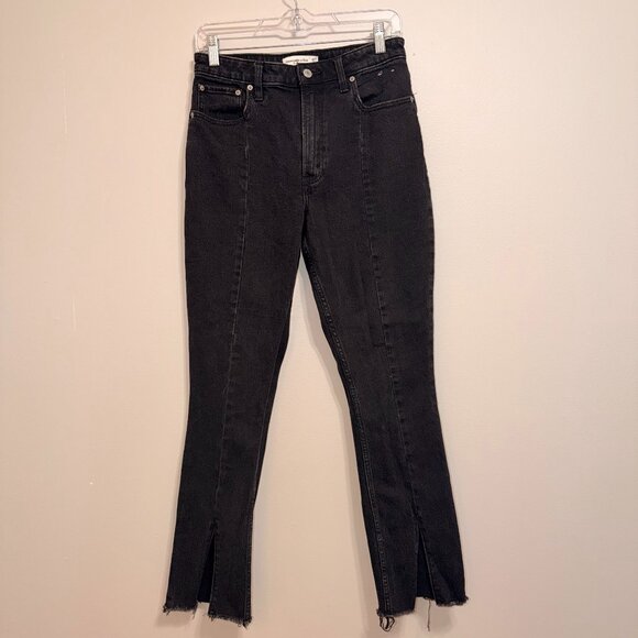 Abercrombie Curve Love High Rise Skinny Jeans 4/27S Black Front Seam Split Hem - Picture 2 of 7